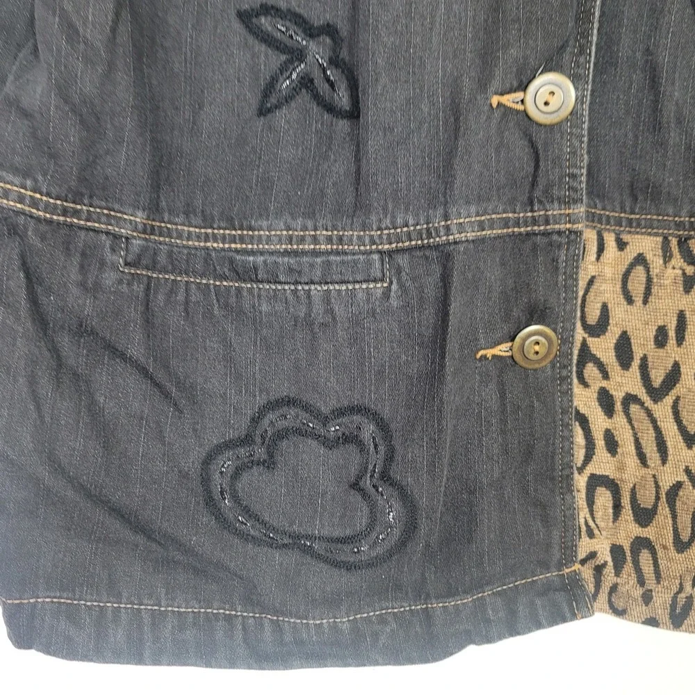 Napa Valley Denim 1X Jacket Leopard Print Animal Tapestry Patchwork Bead Y2K 90s